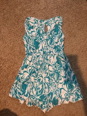 white birch Teal & White Floral Sleeveless Romper